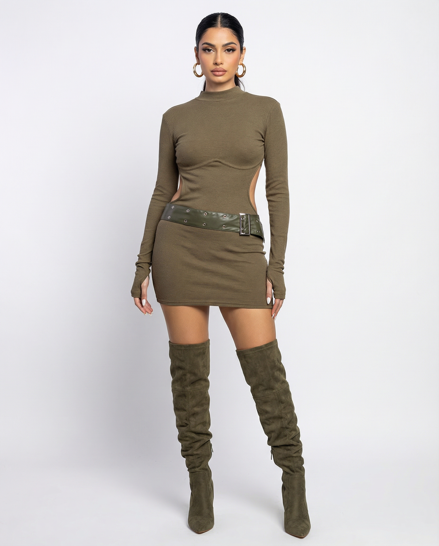 belted mockneck jersey dress LAUREN RALPH LAUREN Curve - Belted Mockneck Jersey Dress