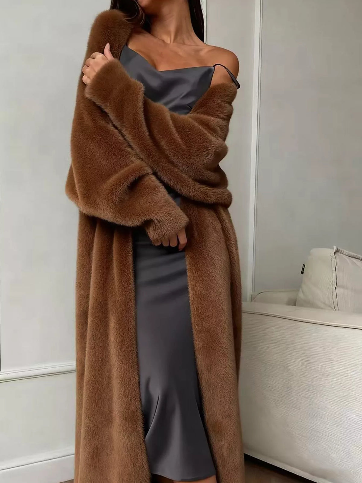 Fuzzy Open Front Longline Cardigan - Fall Loungewear