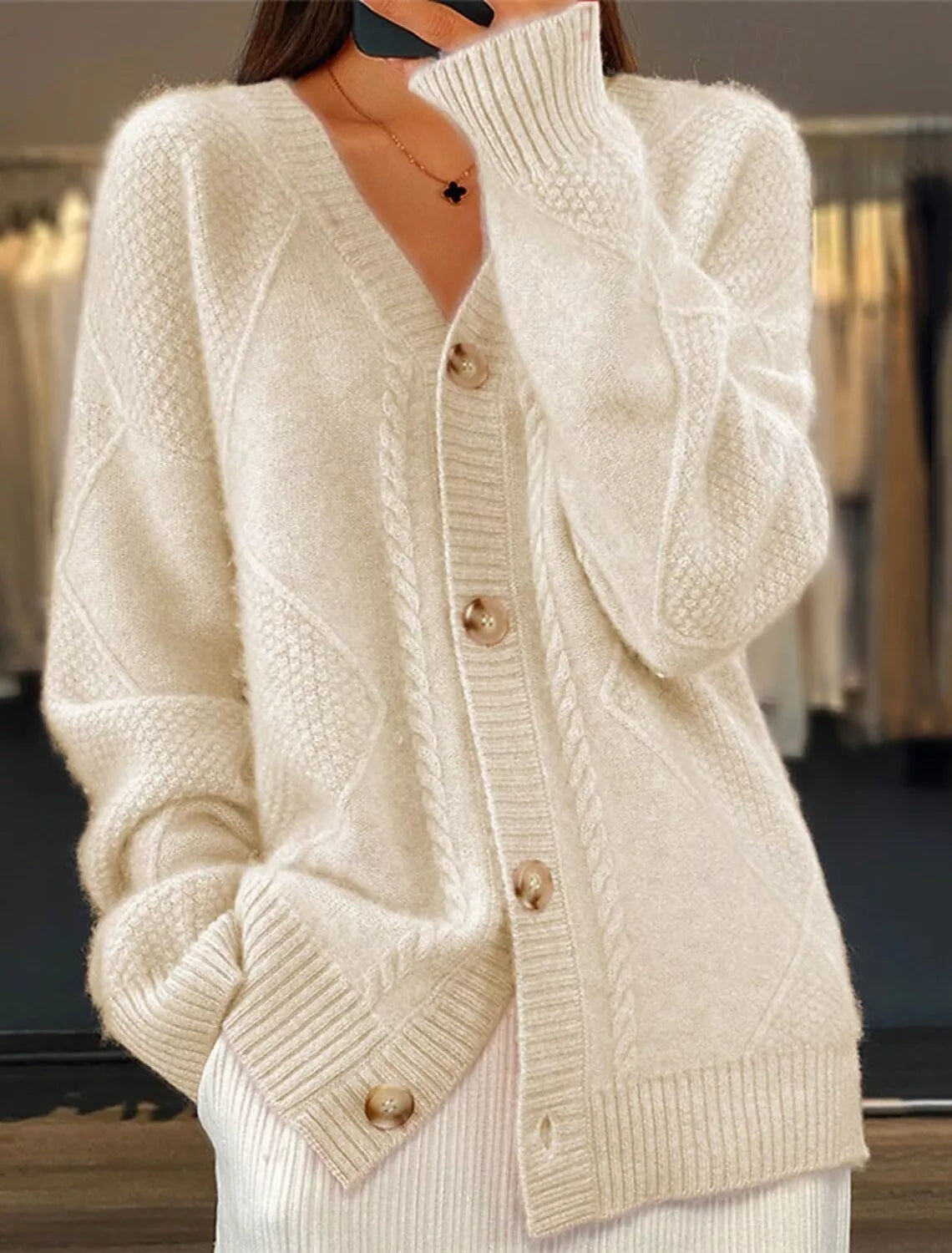 Full Size Textured Knit Button-Down Cardigan - Curves by Johanna Fall