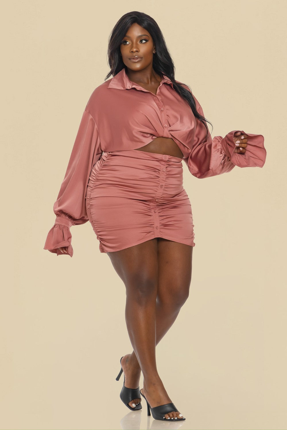 Satin Shirt Ruched Dress Plus