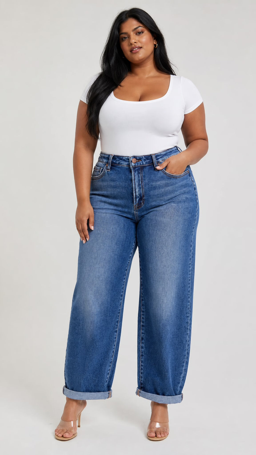 RISEN Full Size High Rise Crop Mild Barrel Jeans Plus Size
