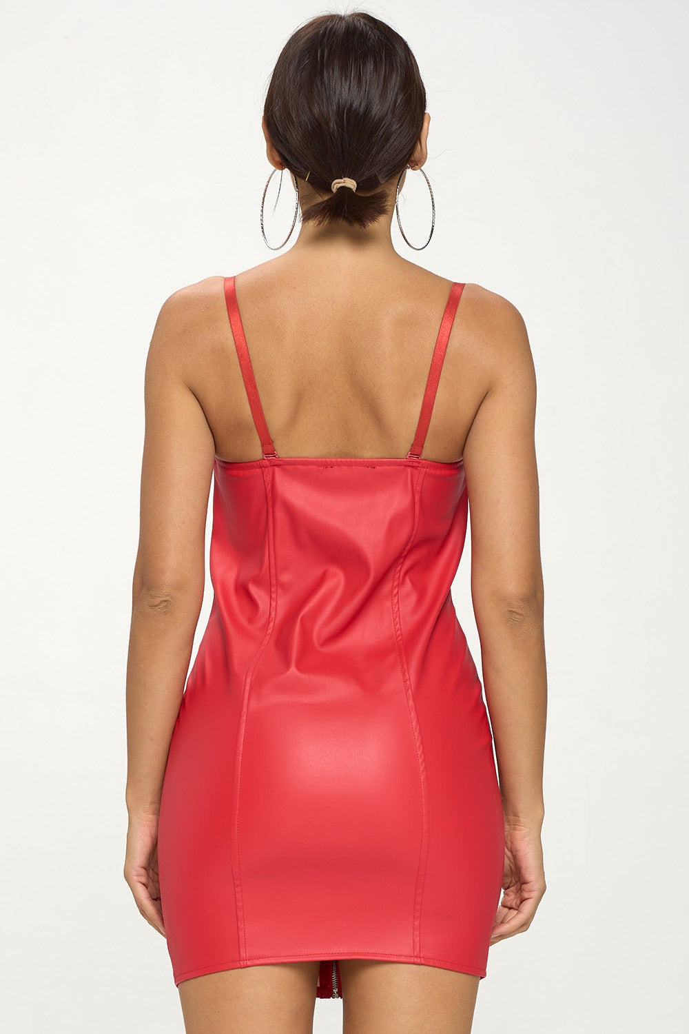 Metallic Eyelet Detail Zipper Pu Dress