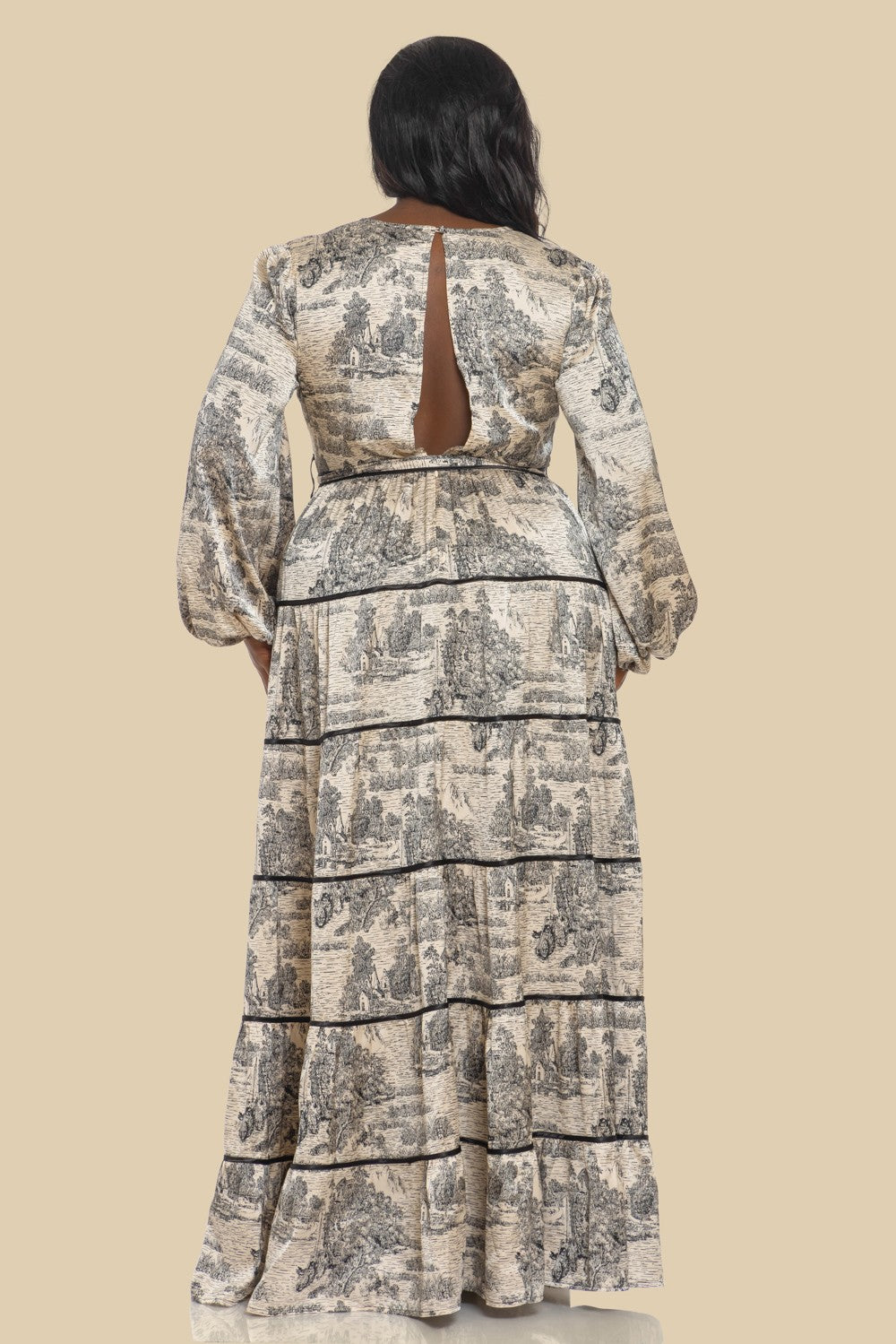 Plus Deep V 5 Tiered Maxi Dress