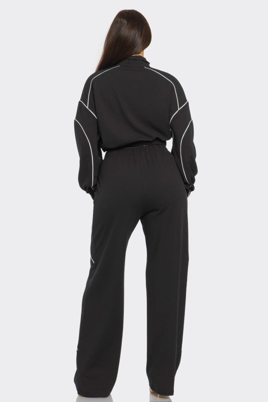 Zip Up Piping Stripes Jacket And Pants Set
