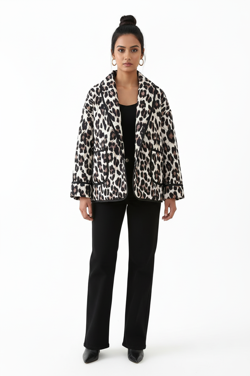 Leopard Open Front Long Sleeve Outerwear