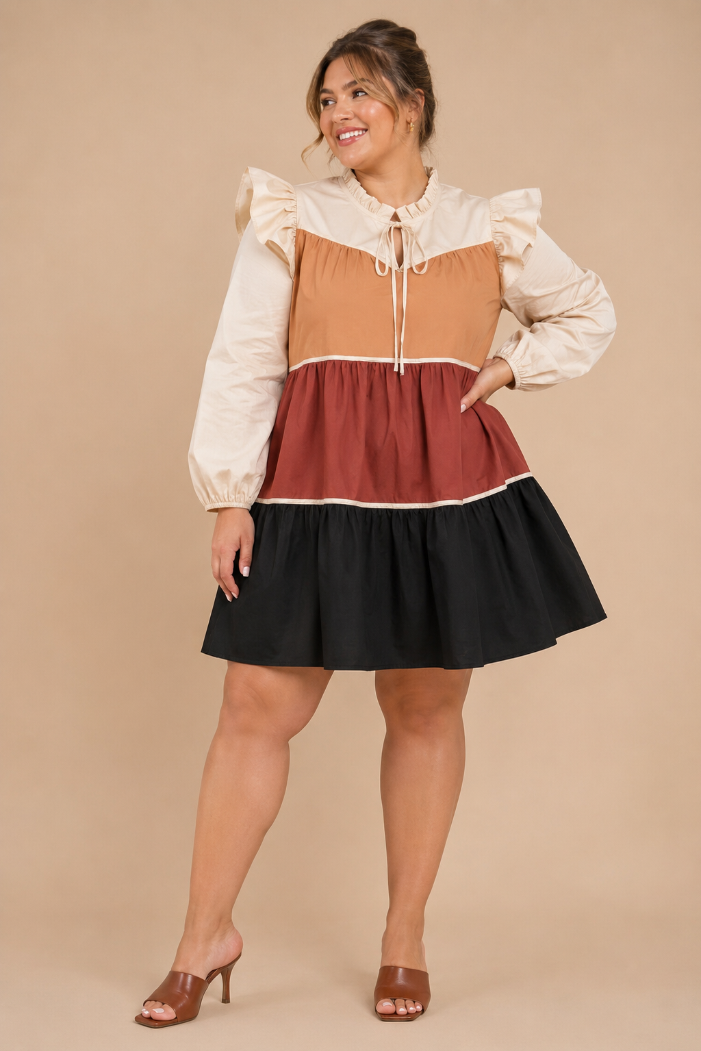 Plus Tiered Color Block Mini Dress