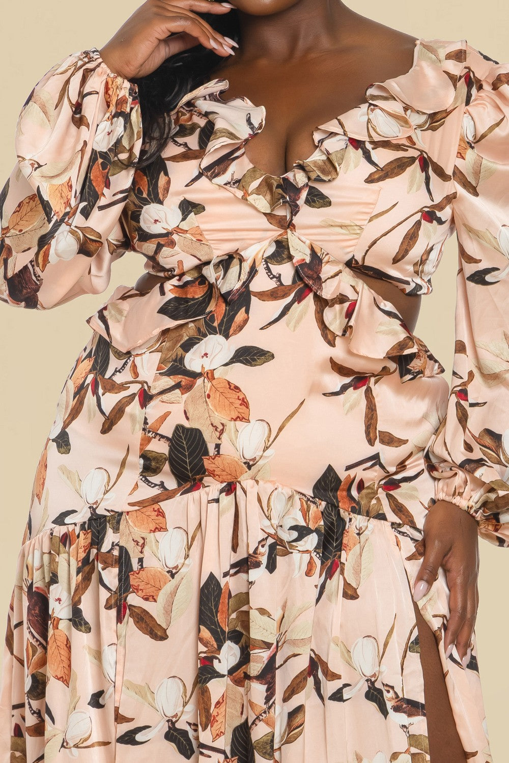 Plus Floral Print Split Thigh Dress