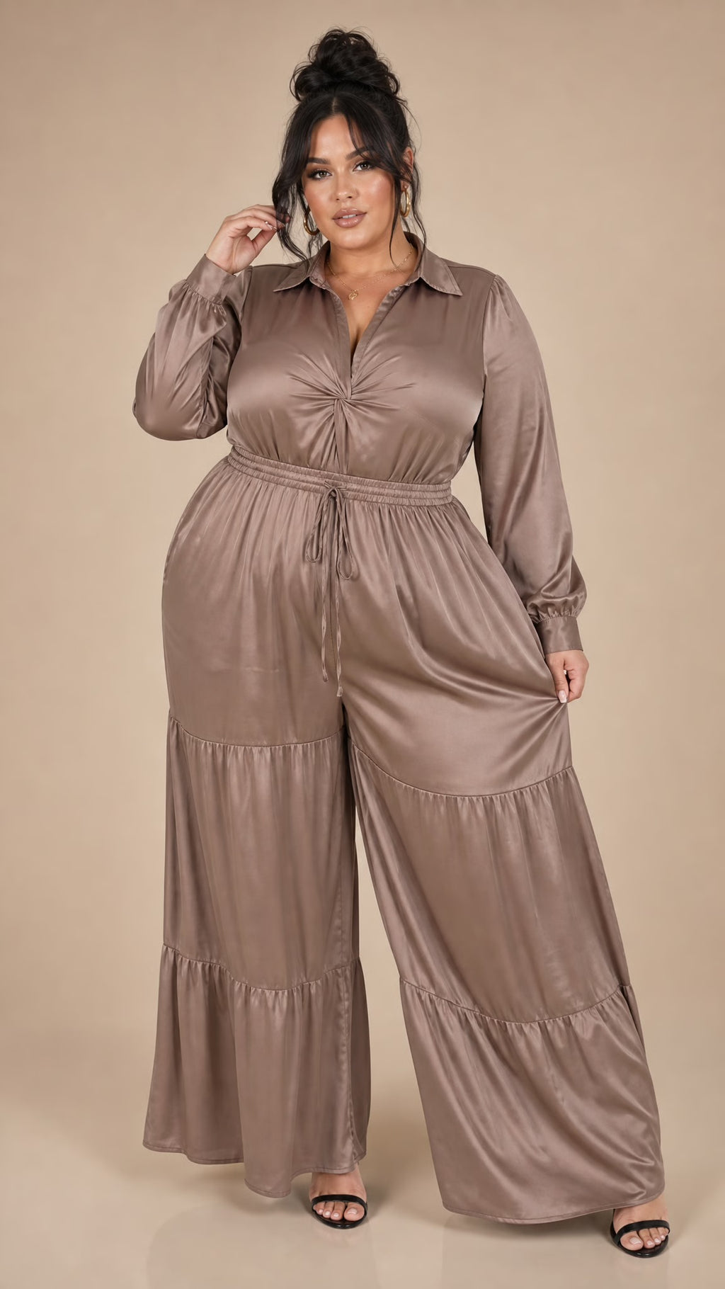 Plus Twist Front Neck Lsv Tired Jumpsuit