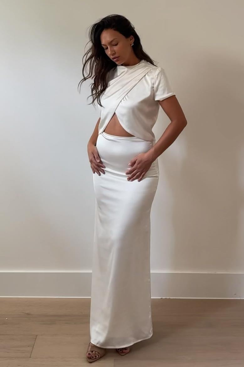 Satin Front Split Detail Top W/ Maxi Skirt
