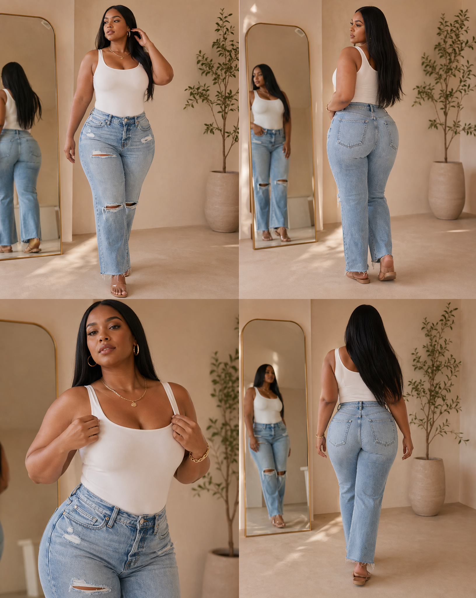 Distressed Straight Leg Jeans with Pockets