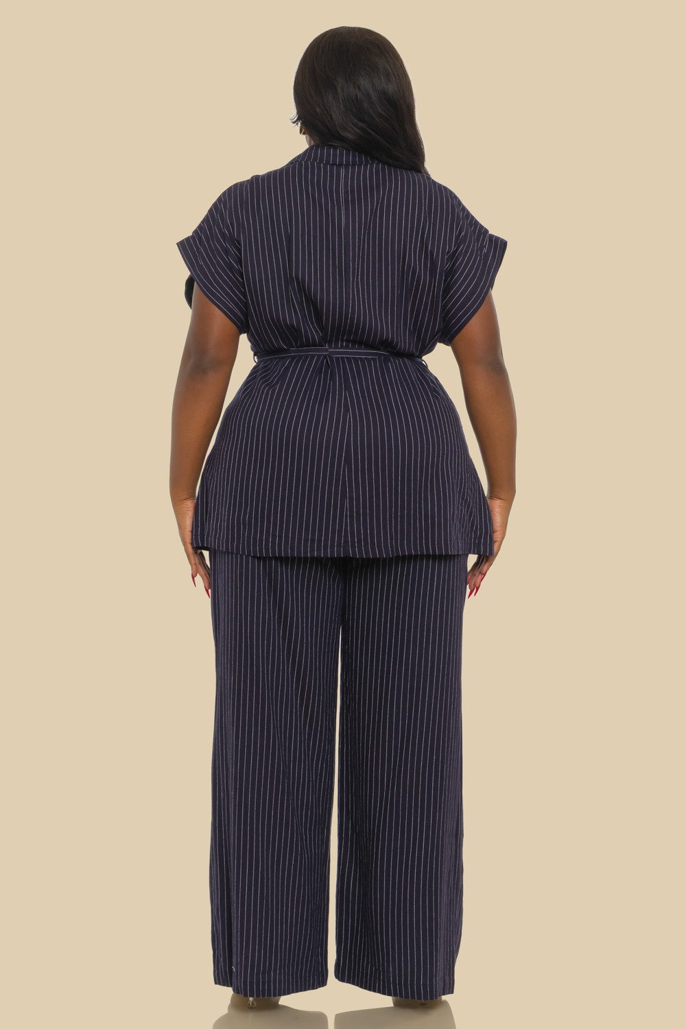 Plus Double Breasted Pin Stripe Linen Vest Set