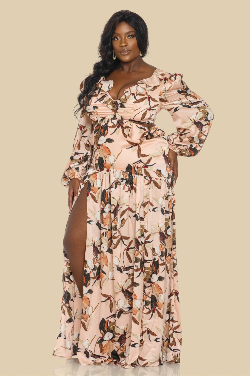 Plus Floral Print Split Thigh Dress