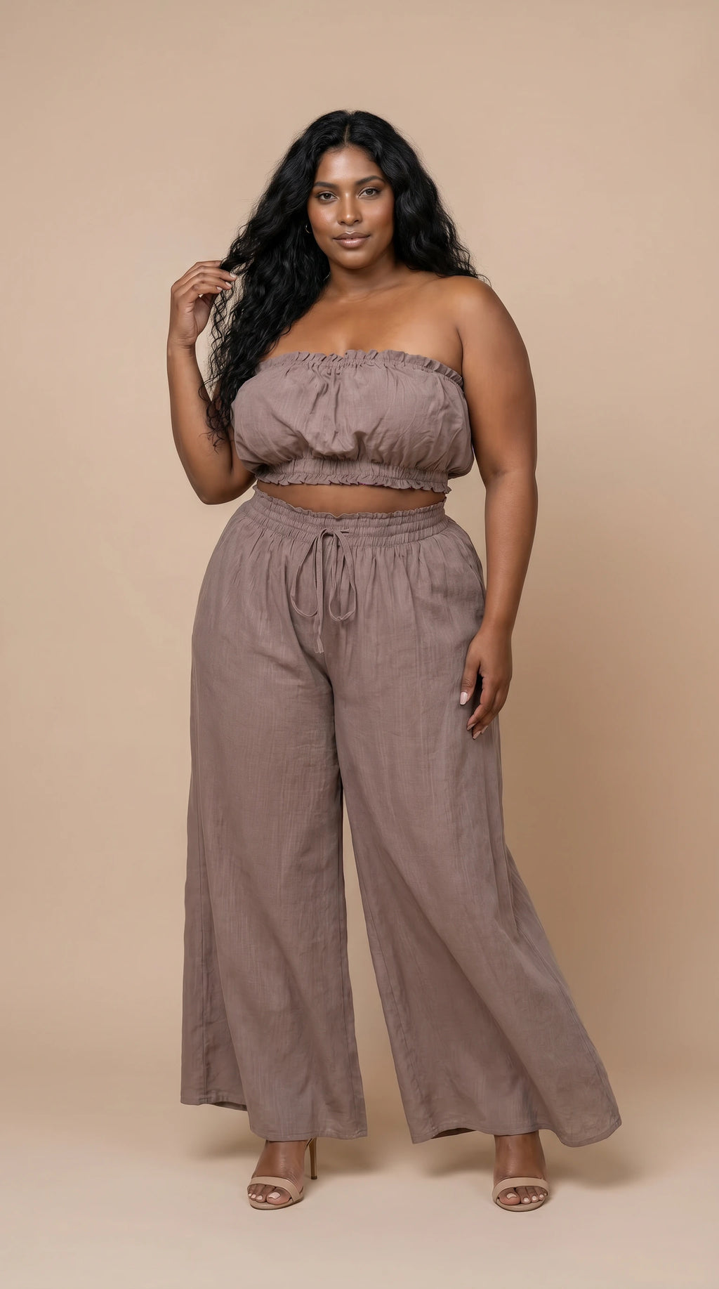 Plus Shirred Tube Top With Matching Palazzo Pants