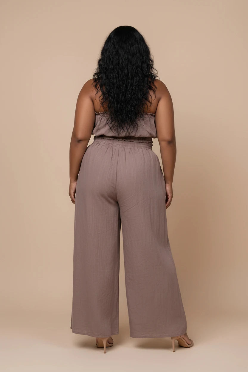 Plus Shirred Tube Top With Matching Palazzo Pants