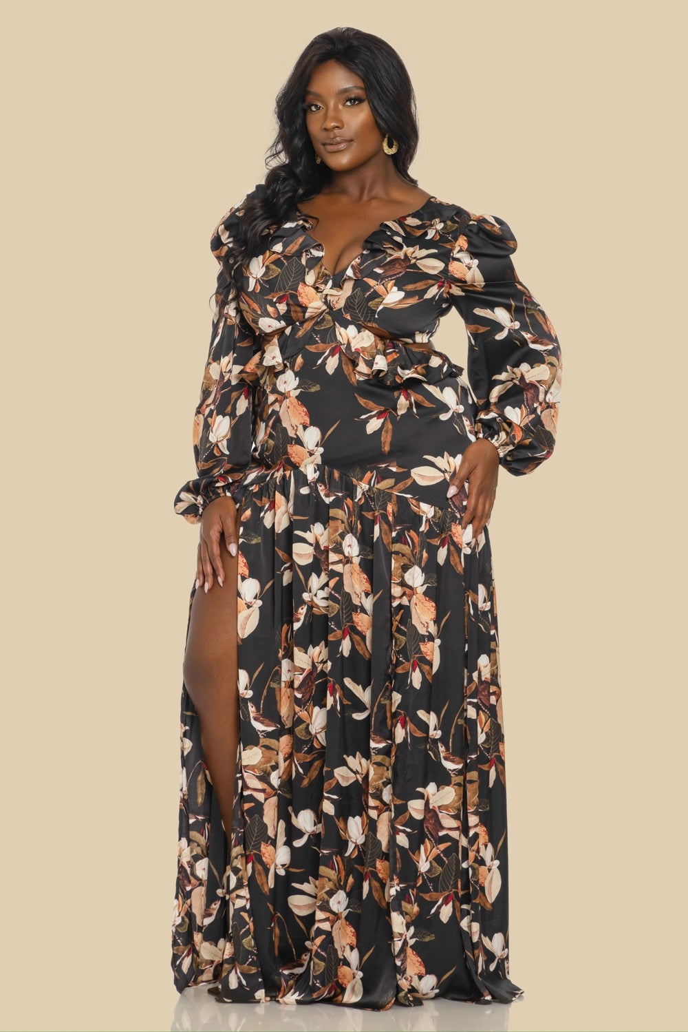 Plus Floral Print Split Thigh Dress