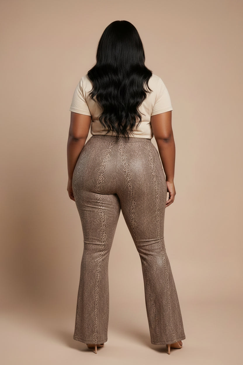Plus Size Snake Print Flared Leggings