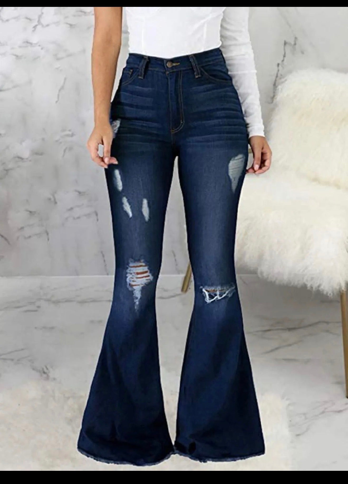Full Size Distressed Raw Hem Flare Jeans Plus Size