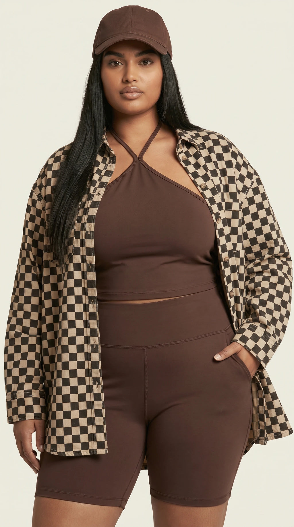 Plus Collared Long Slv Checkerd Button Down Shirt