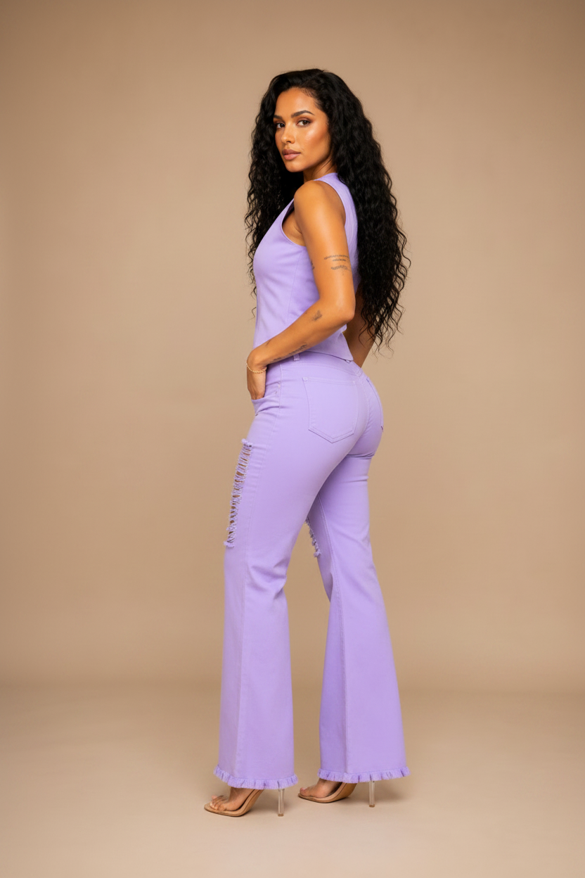 Distressed Soft Twill Vest Set