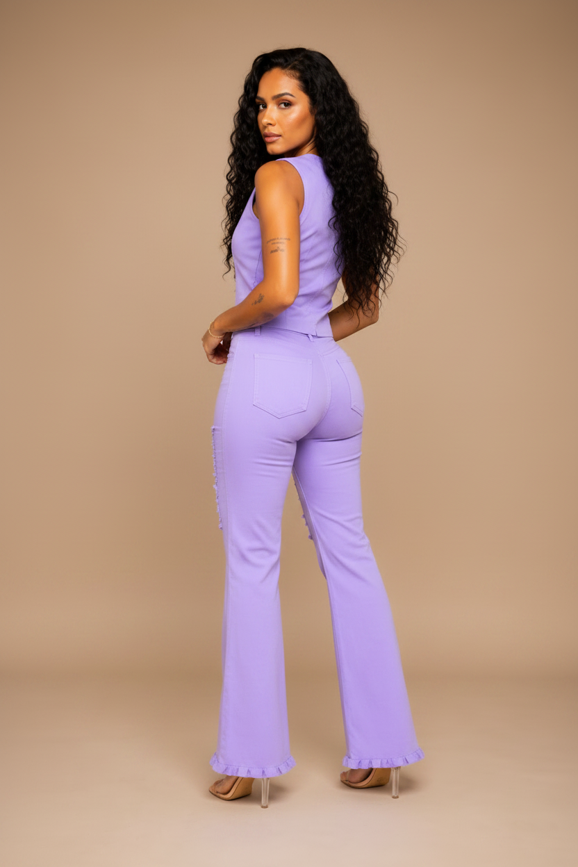 Distressed Soft Twill Vest Set