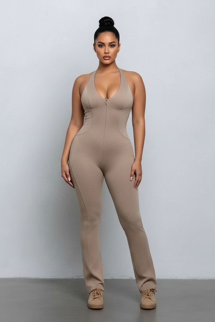 Soft Jersey Open Back Sleeveless Jumpsuit