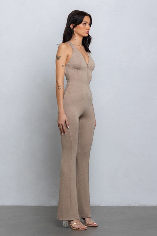 Soft Jersey Open Back Sleeveless Jumpsuit
