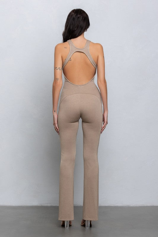 Soft Jersey Open Back Sleeveless Jumpsuit