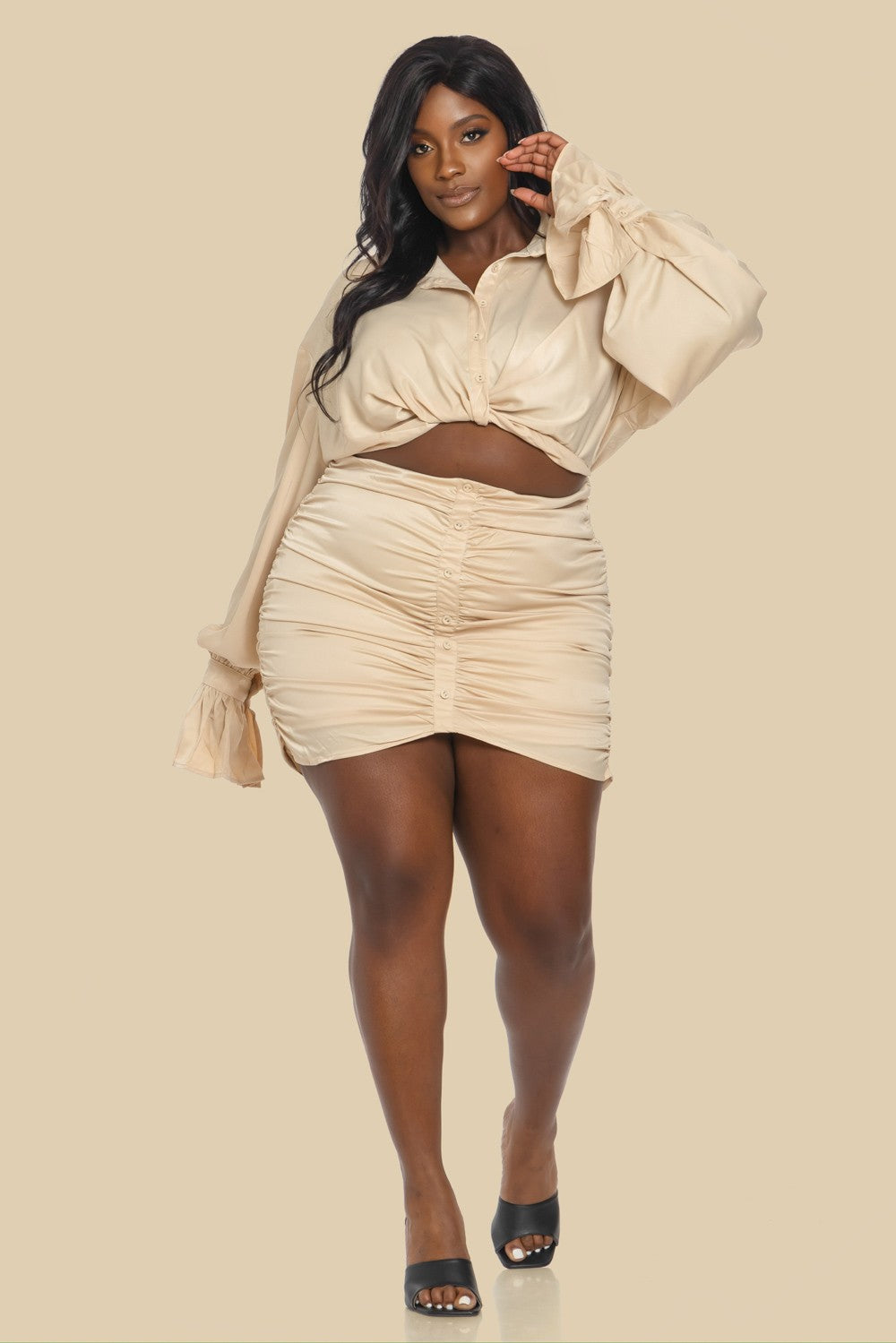 Satin Shirt Ruched Dress Plus