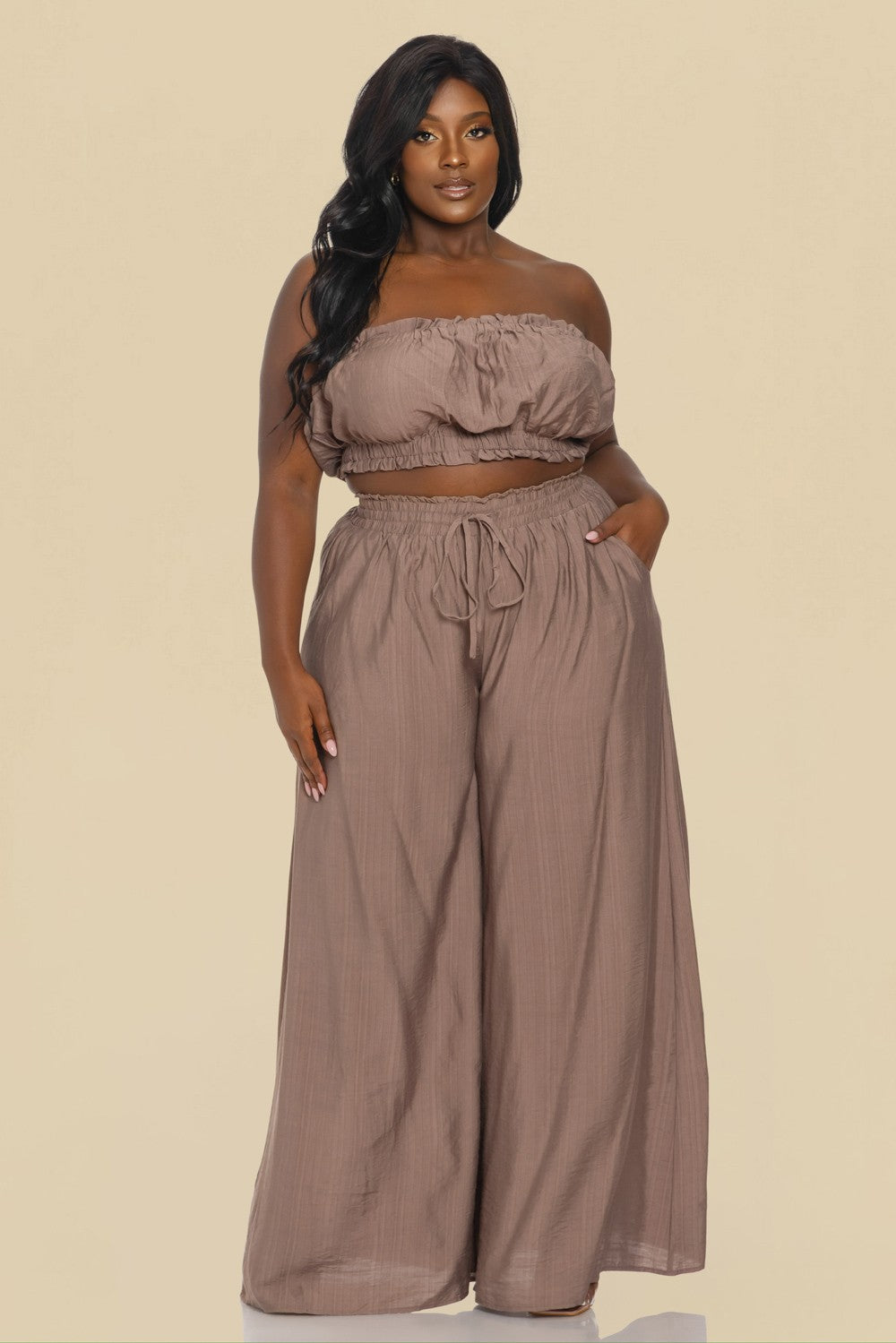 Plus Shirred Tube Top With Matching Palazzo Pants