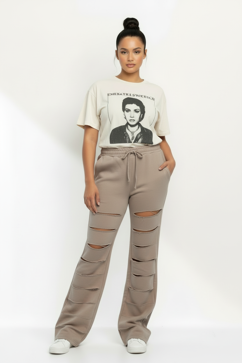 Cut Out Legs Fleece Wide Straight Pants