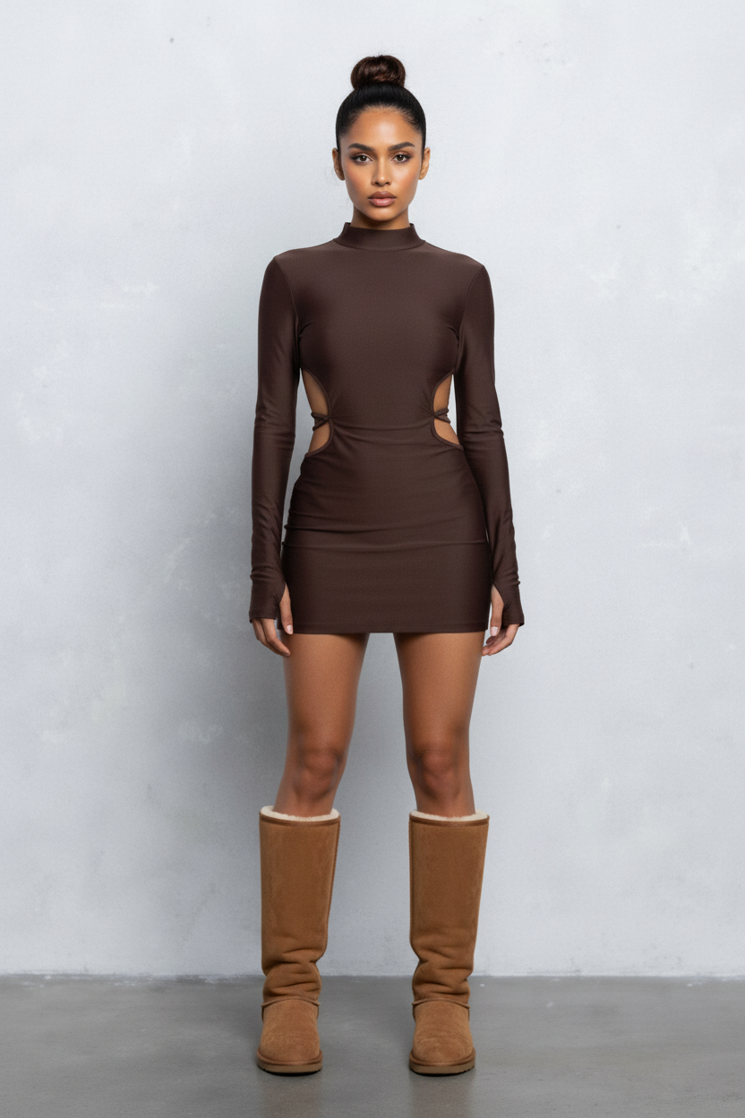 Mock Neck And Backless With X Straps Jersey Dress