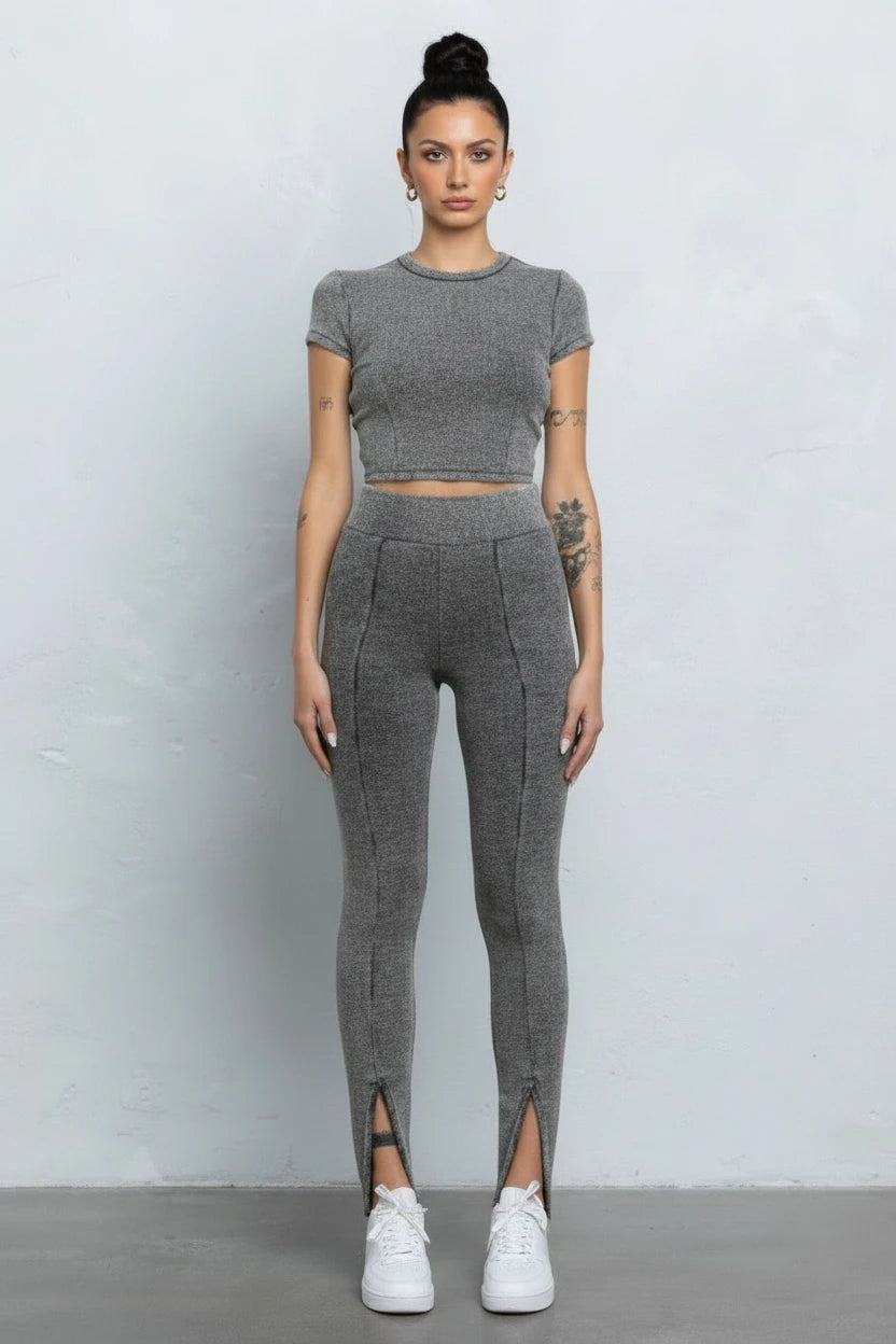 Washed Rib Crop Top And Leggings Set